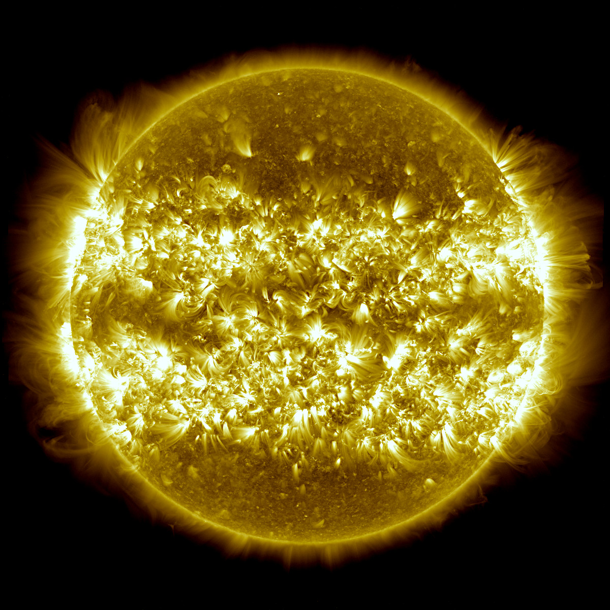 太陽観測衛星SDOがとらえた太陽 〜 約60万度の領域を示した25枚の合成