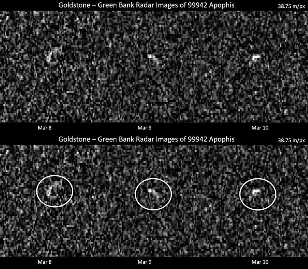 2021年3月に地球へ接近した際にレーダーで観測された小惑星アポフィス。Image Credit: NASA/JPL-Caltech and NSF/AUI/GBO