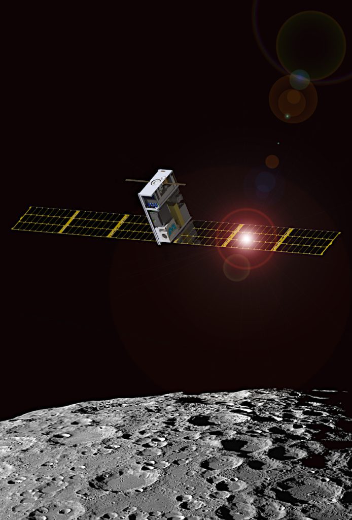 月を周回するルナー・アイスキューブの想像図。Image Credit: Morehead State University