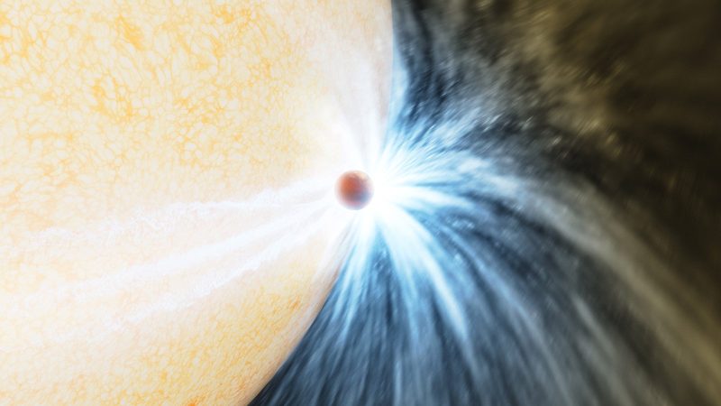 赤色巨星の外層のガスをかすめる惑星の想像図。Image Credit: K. Miller/R. Hurt (Caltech/IPAC)