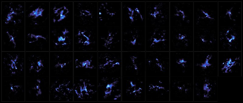 アルマ望遠鏡で観測した39領域の塵の分布。Image Credit: ALMA (ESO/NAOJ/NRAO), K. Morii et al.