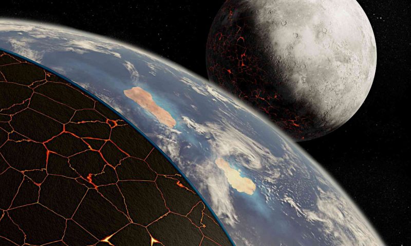 アメリカ、ロチェスター大学などの研究チームは、地球上での生命誕生に関連したとみられていたプレートテクトニクスが、39億年前の地球では起きていなかったことを示唆する研究を発表しました。（University of Rochester illustration / Michael Osadciw）