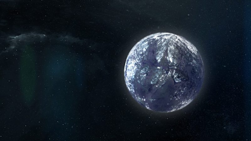 氷で覆われた地球程度の質量の浮遊惑星の想像図。Image Credit: NASA’s Goddard Space Flight Center