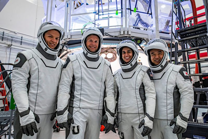 クルー7の4人の宇宙飛行士。左からボリソフ飛行士、モーゲンセン飛行士、モグベリ飛行士、古川飛行士。Image Credit: SpaceX