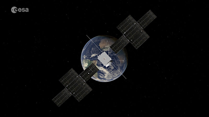 フライバイに向け地球に接近するJUICEの想像図。Image Credit: ESA/Lightcurve Films/R. Andres