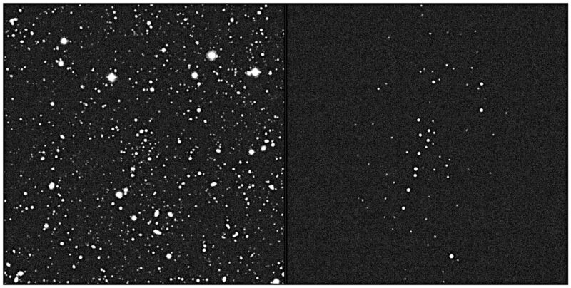 左の画像に映る星々の中に、UMa3/U1が隠れていました。Image Credit: CFHT/S. Gwyn (right) / S. Smith (left).