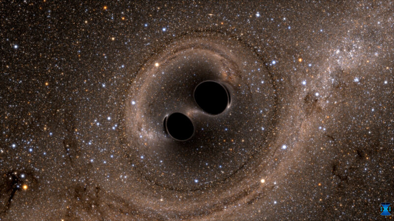 ブラックホールの合体のイメージ