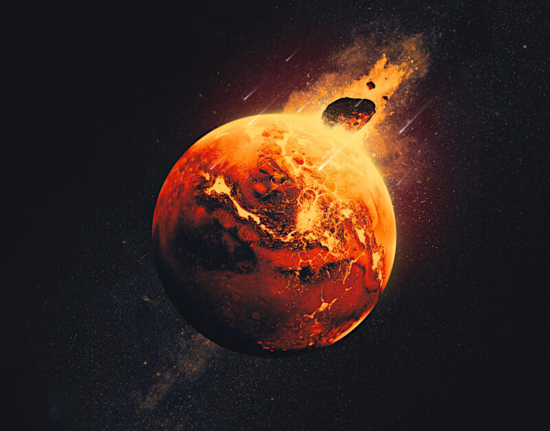 45億年前に火星で発生した巨大衝突の想像図。Image Credit: NASA/JPL-Caltech